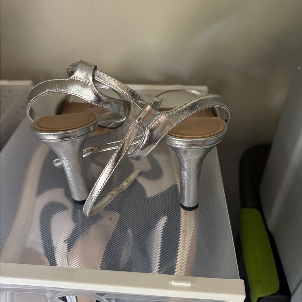 Aldo Shiny Silver Strappy Heels